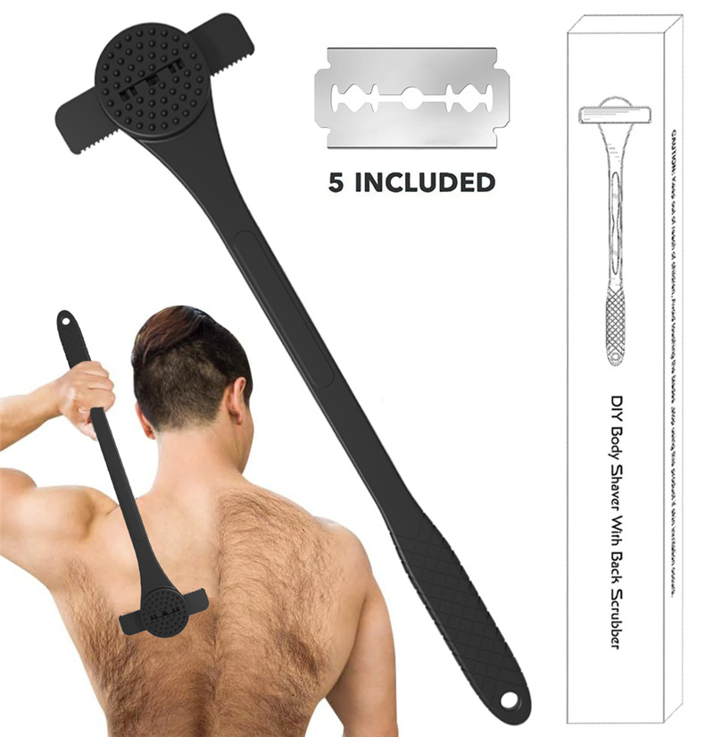 Men'S Grooming Hair Removal - 柔軟なロングハンドル背中シェーバー、マッサージ＆スクラバー付き多機能脱毛器、安全なボディグルーミングツール